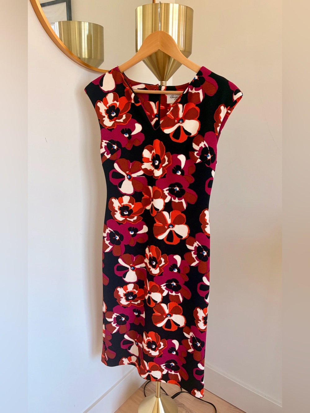 Beige by eci Black Midi Dress with Red, Pink & White Floral Print